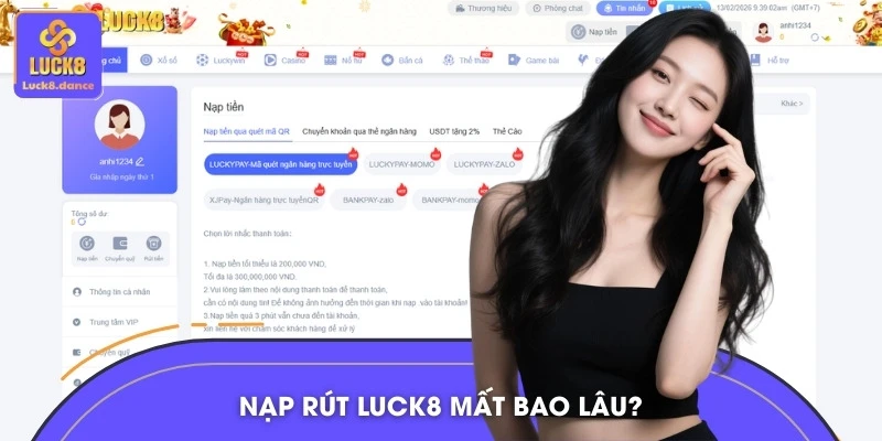 Tốc độ giao dịch nạp rút siêu nhanh tại nhà cái LUCK8